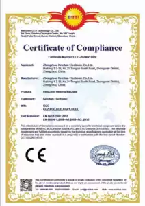 CE certificate of induction heating machine