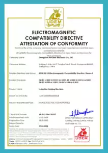 Induction Heating Machine Certificate of UDEM