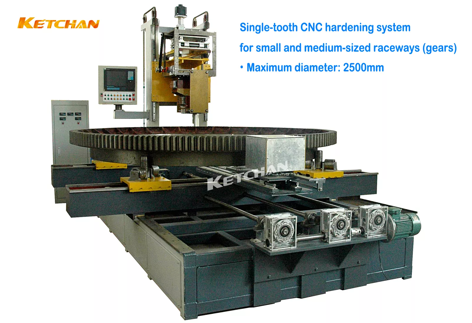 Single tooth CNC hardening machine for small and medium sized raceways (gears) maximum diameteris 2500mm