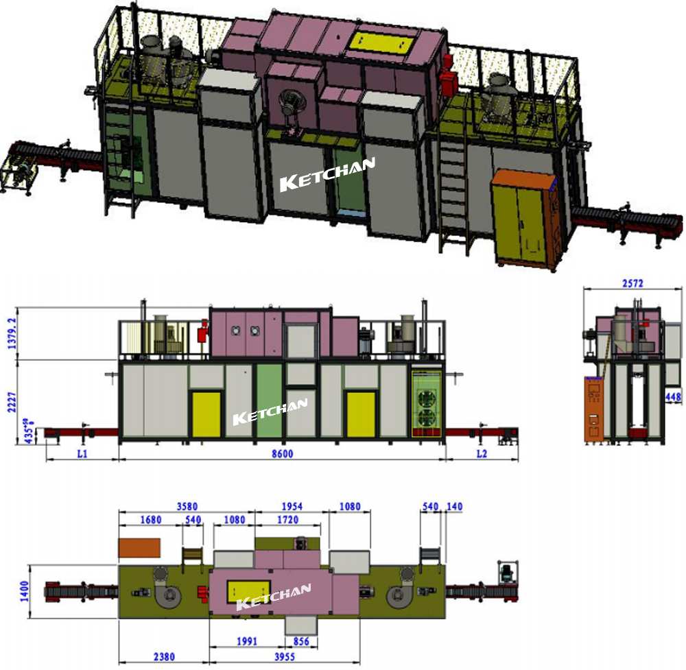 Automatic degreasing production line for aluminum, copper coils and bent pipes before brazing